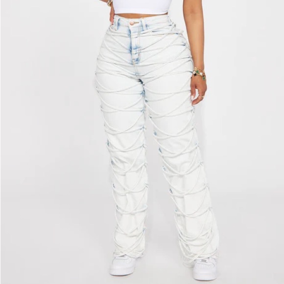 Fashion Nova Denim - Bold Concepts Strappy Straight Leg Jeans - Light Wash